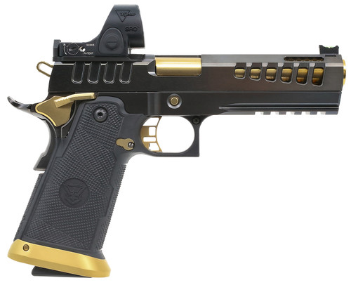 Watchtower Demlitia 9mm, 5" Barrel, Black, Gold Accents, Trijicon SRO Sight, 20rd