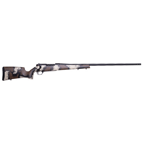 Weatherby Mark V High Country 28 Nosler, 26" Threaded Barrel, Exposed Carbon Fiber W/ Brown Sponge Pattern, Black Rec, 3rd